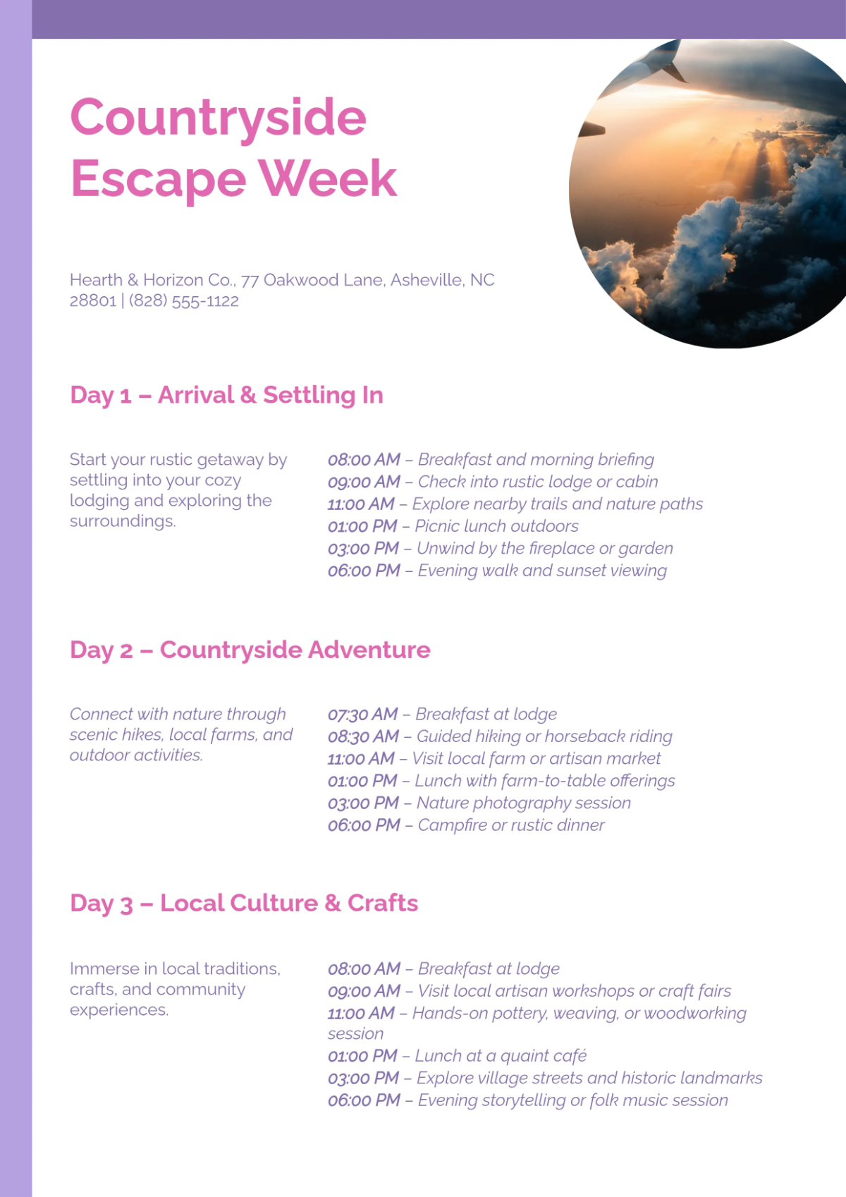 Free Rustic Itinerary Template to Edit Online