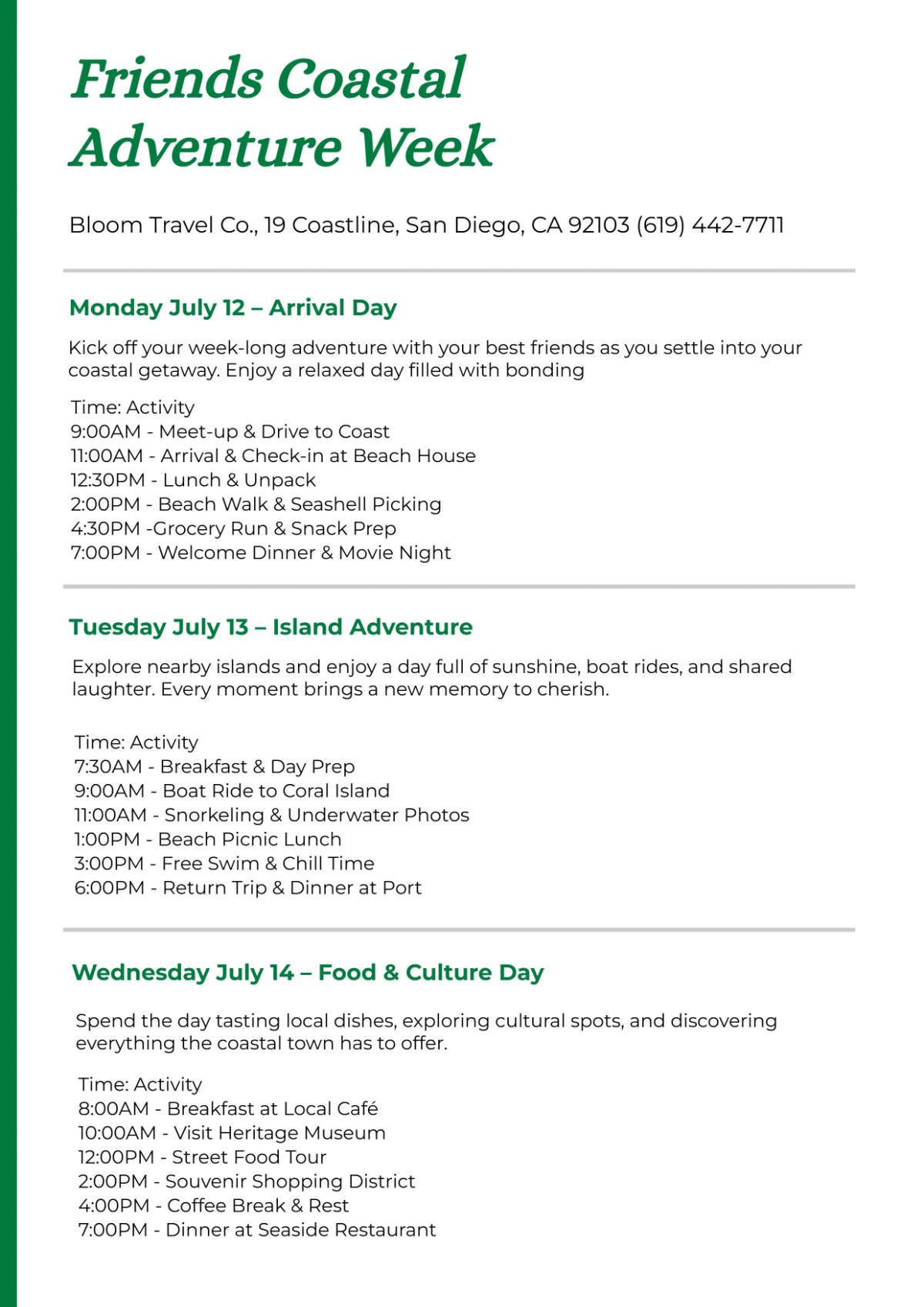 Free Friend Travel Itinerary Template to Edit Online Free Friend Travel Itinerary Template to Edit Online