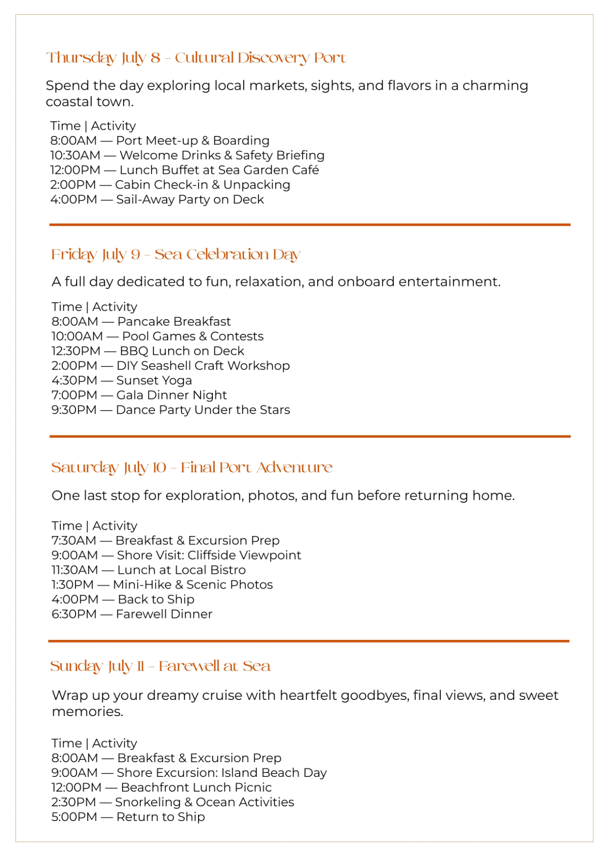 Free Cruise Itinerary Template to Edit Online