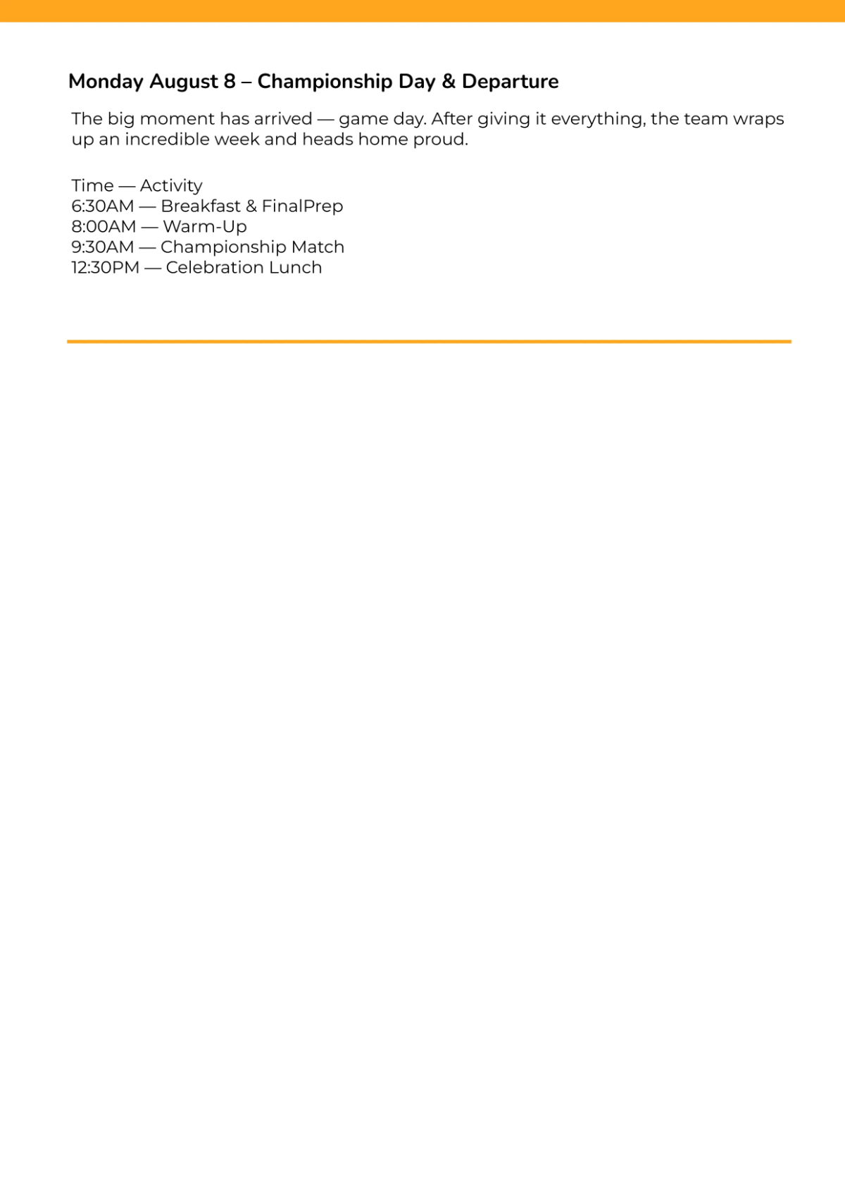 Free Sports Team Itinerary Template to Edit Online