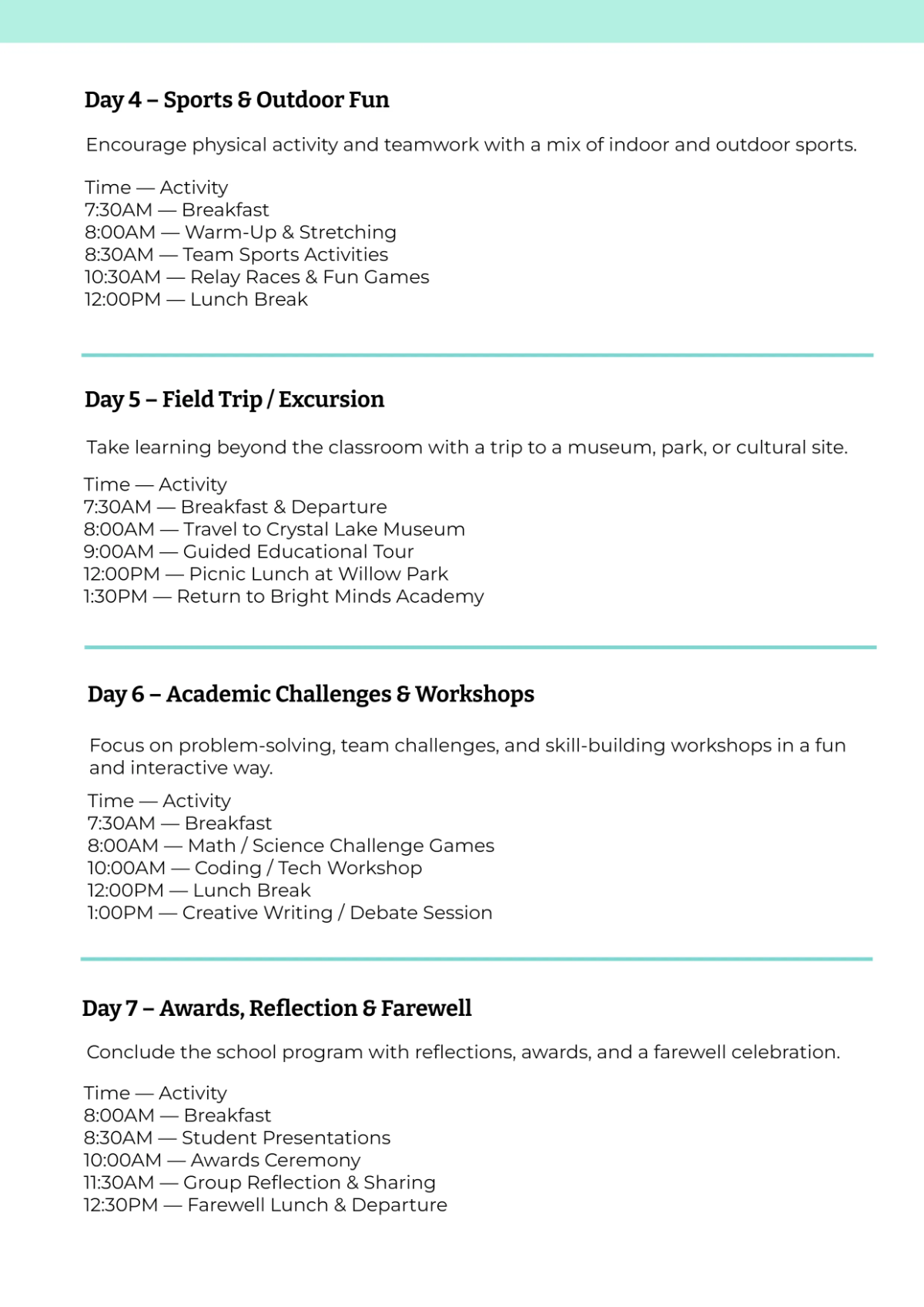 Free School Itinerary Template to Edit Online