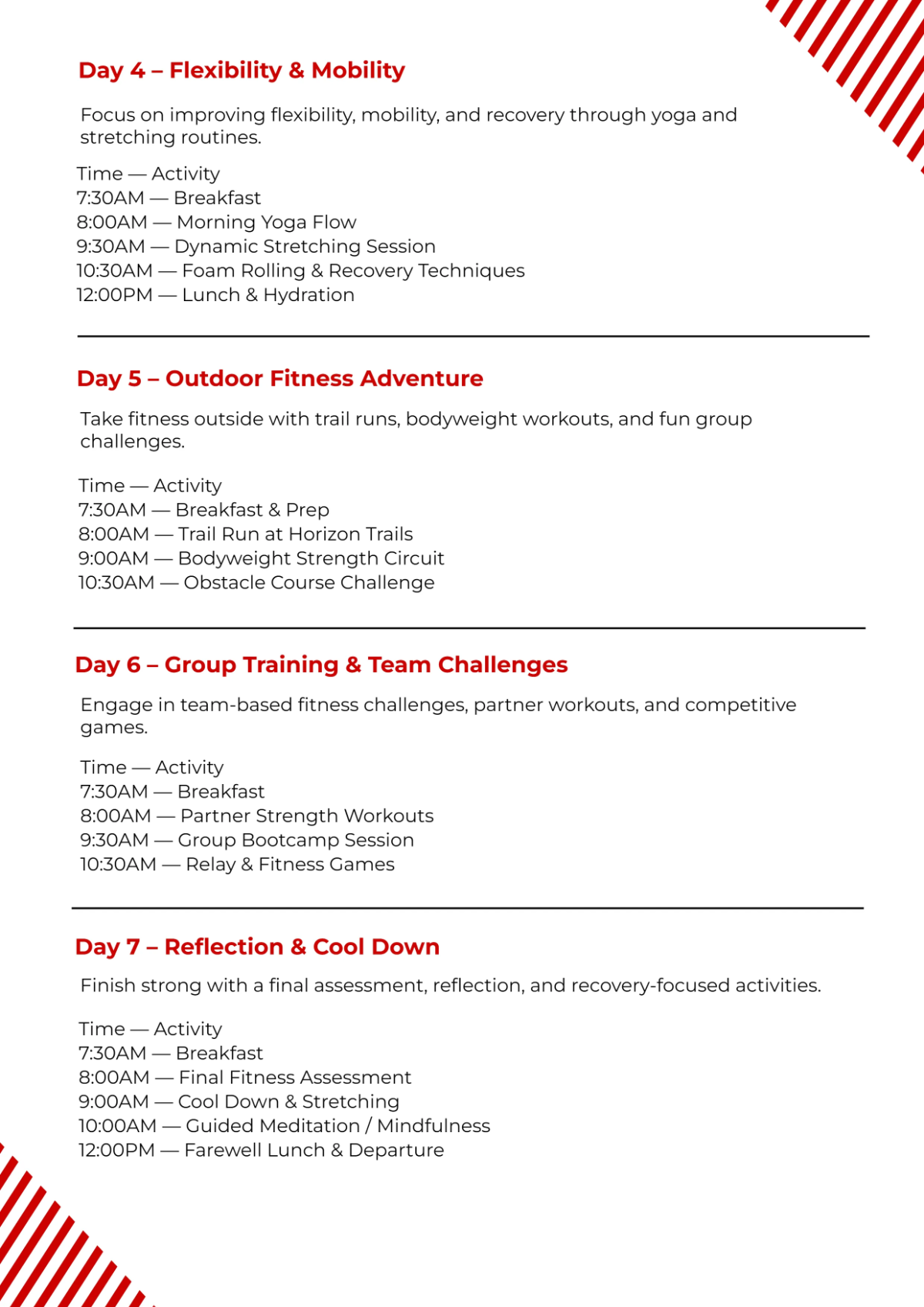 Free Fitness Itinerary Template to Edit Online