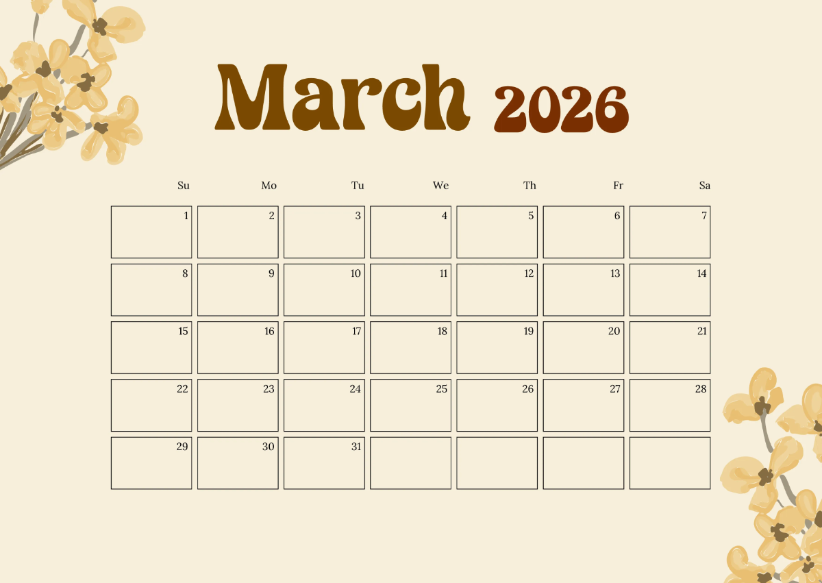 Free Vintage March 2026 Calendar Template to Edit Online