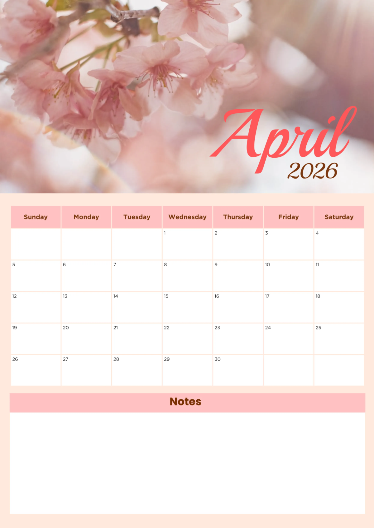 Free April 2026 Wall Calendar Template to Edit Online