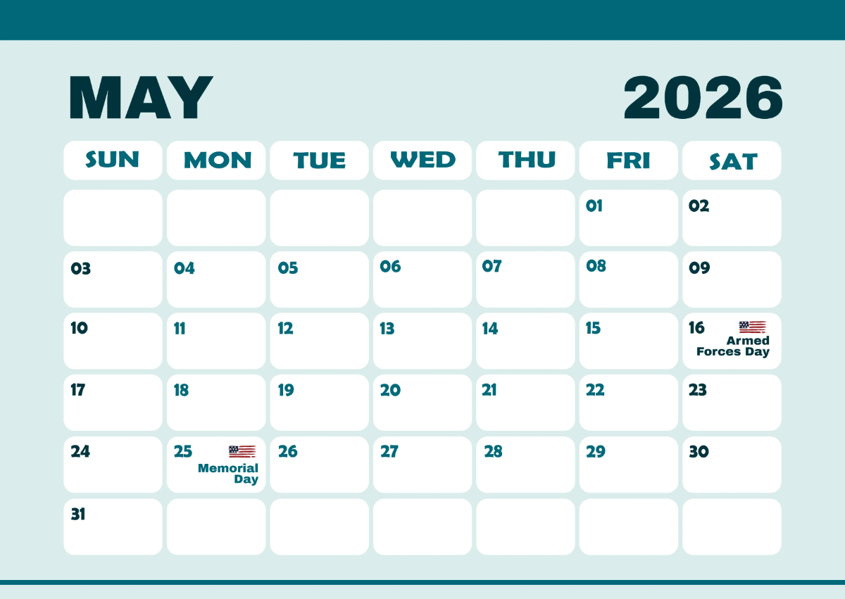 Free May 2026 USA Holidays Calendar Template to Edit Online