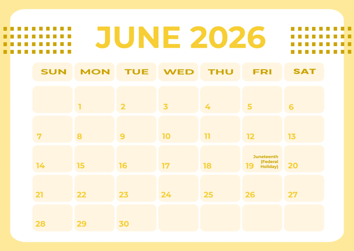 Free June 2026 Holiday Calendar Template to Edit Online