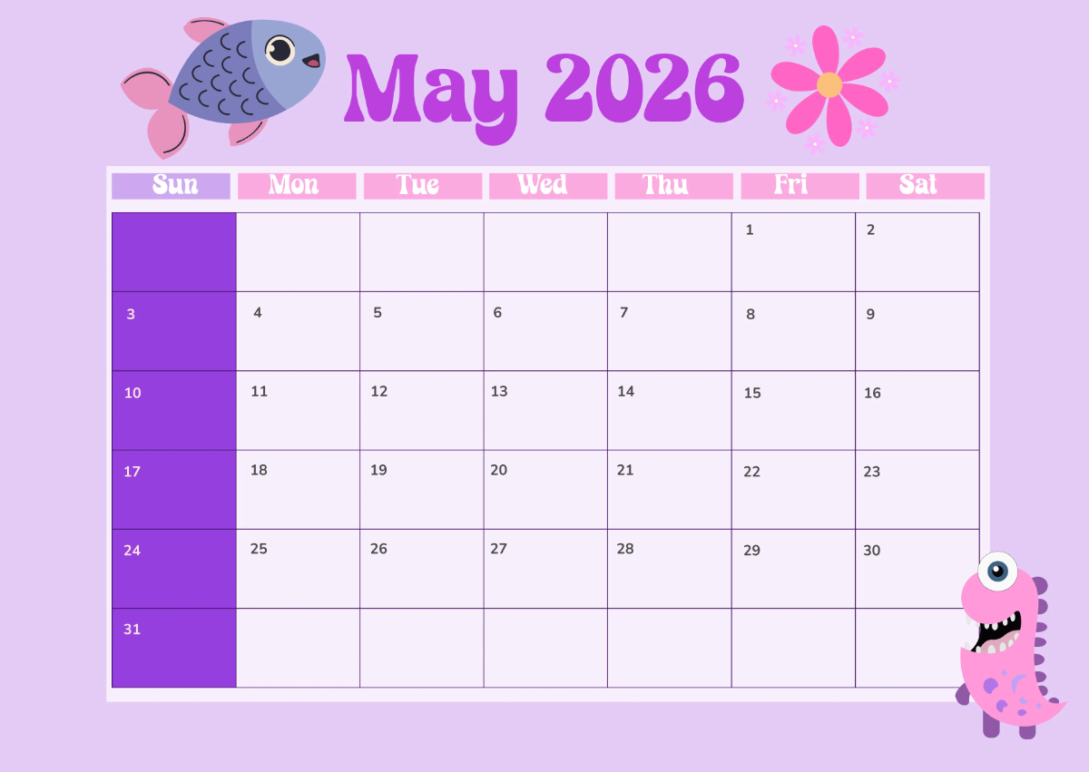 Free Cute May 2026 Calendar Template to Edit Online