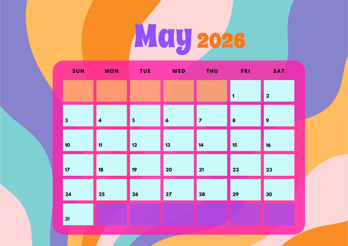 Free Colorful May 2026 Calendar Template to Edit Online