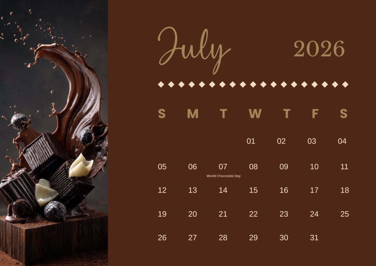 Free July 2026 Chocolate Calendar Template to Edit Online