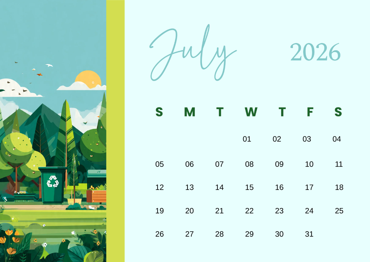 Free July 2026 Recycle Calendar Template to Edit Online