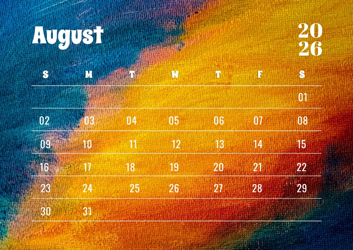 Free August 2026 Colorful Crayon Calendar Template to Edit Online