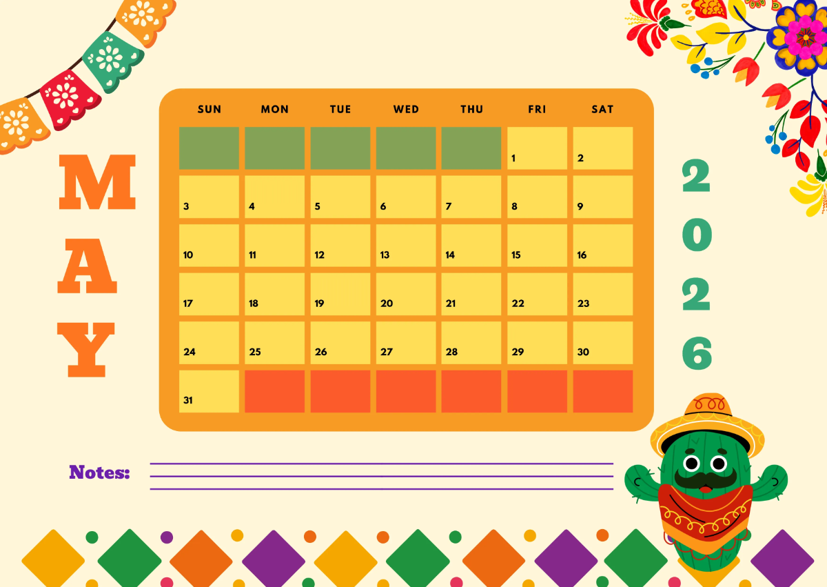 Free May 2026 Mexican Theme Calendar Template to Edit Online