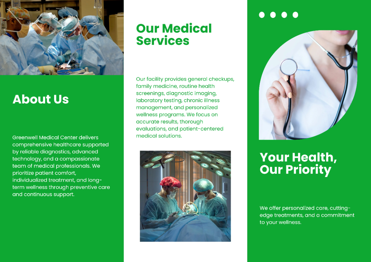 Free Green and White A3 Medical Brochure Template to Edit Online