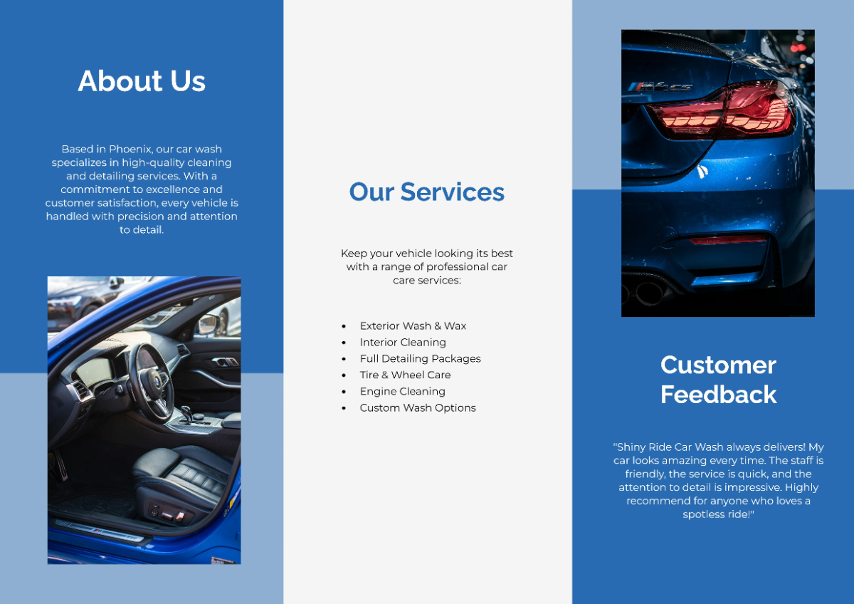Free Professional A3 Car Wash Brochure Template to Edit Online