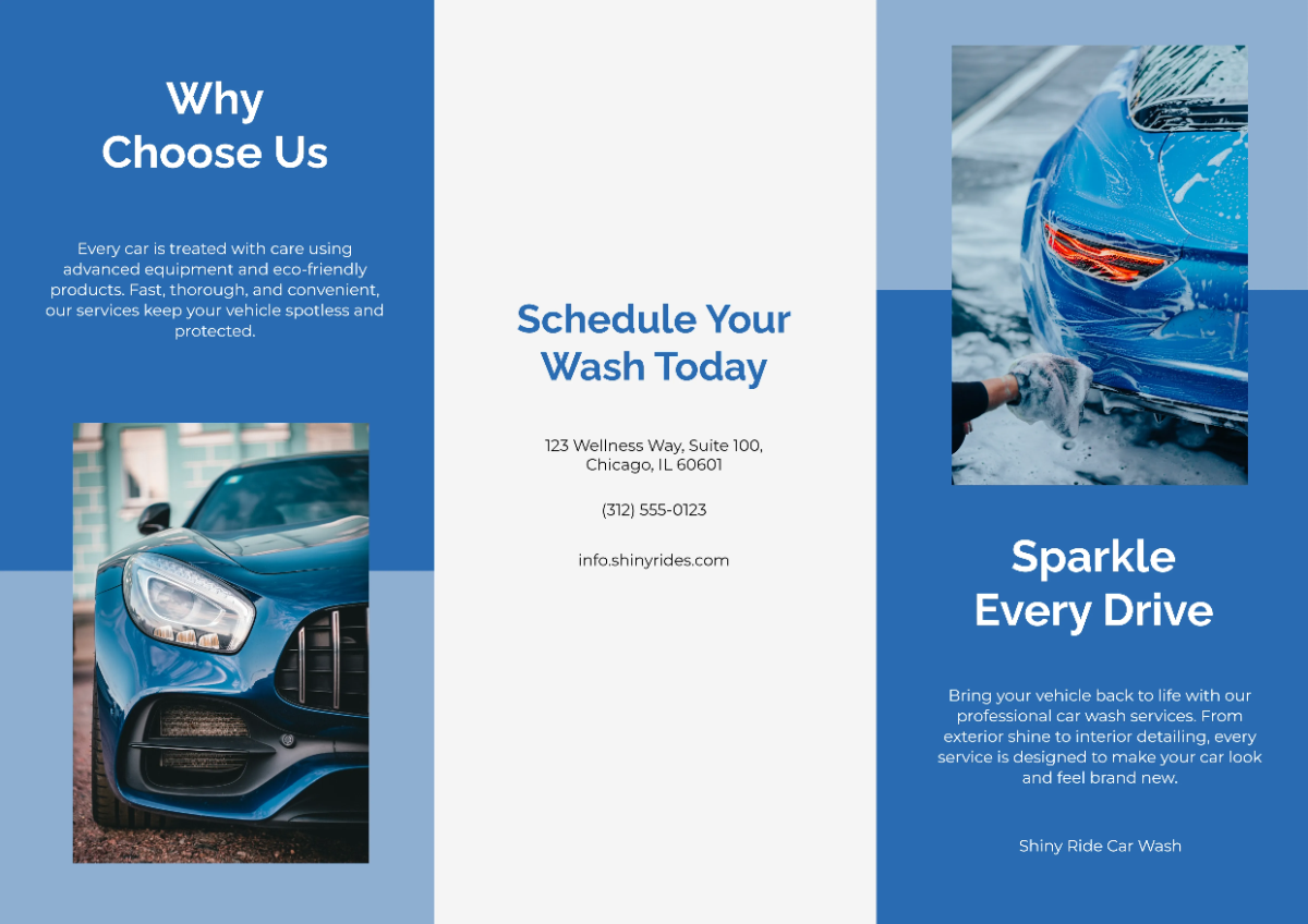 Free Professional A3 Car Wash Brochure Template to Edit Online