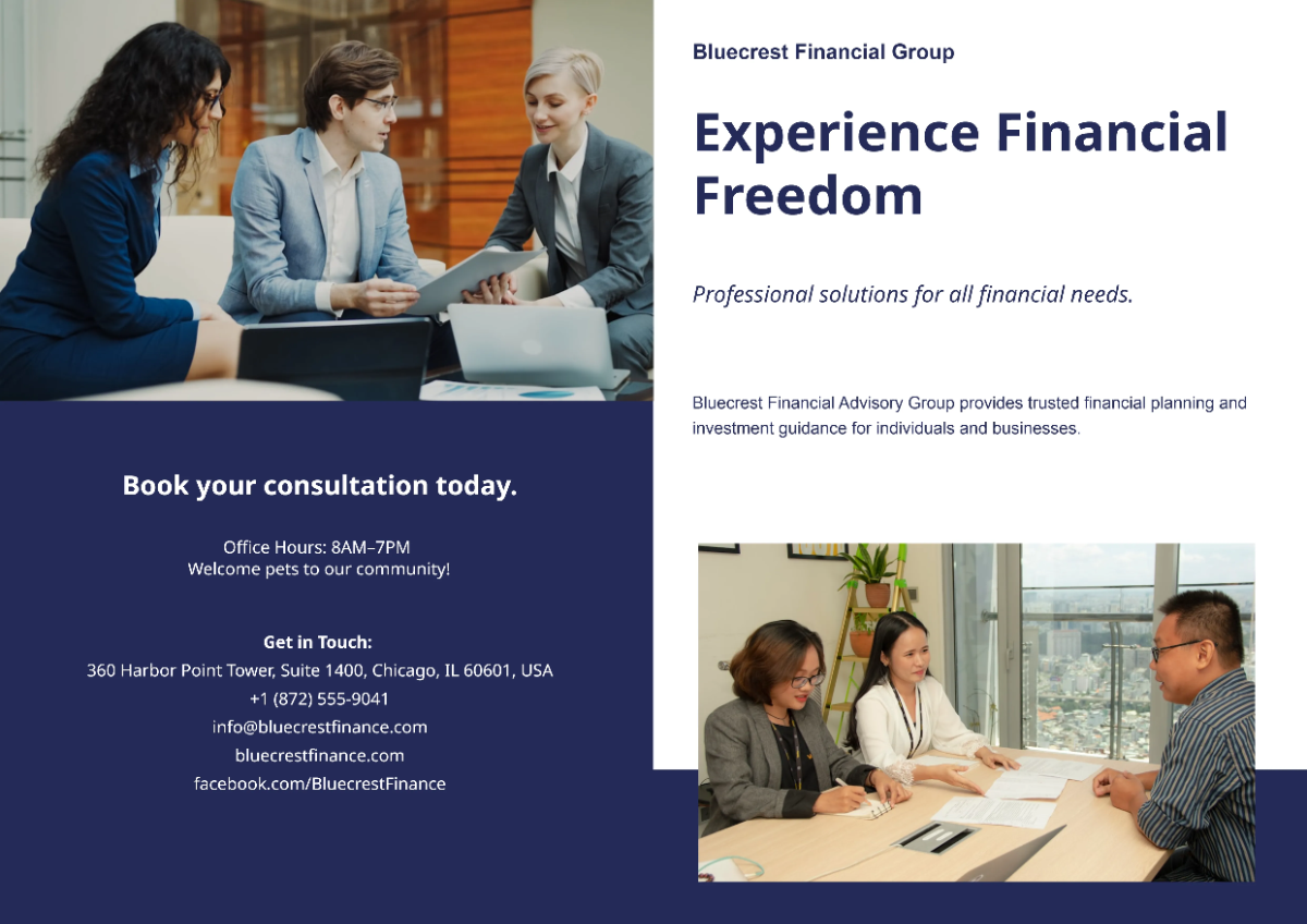 Free Blue A3 Finance Brochure Template to Edit Online