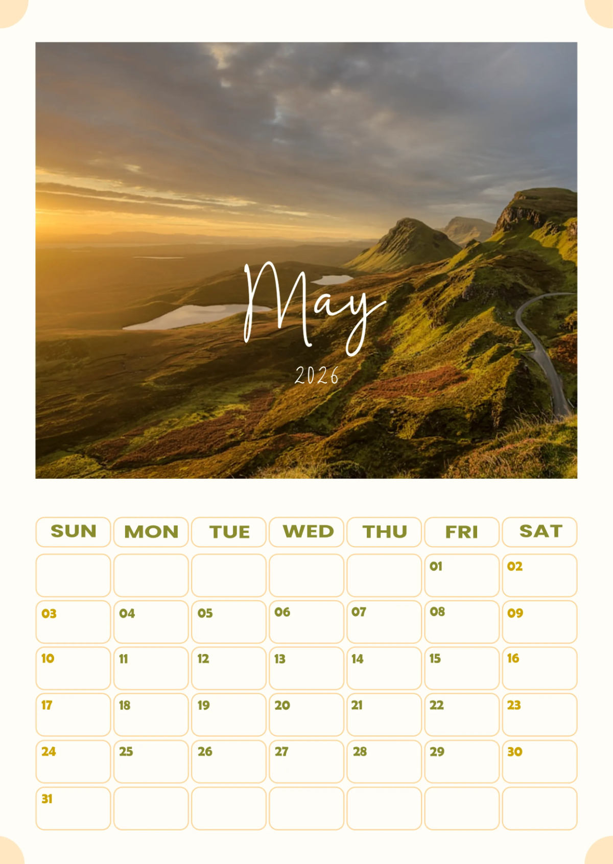 Free May 2026  Wall Calendar Template to Edit Online