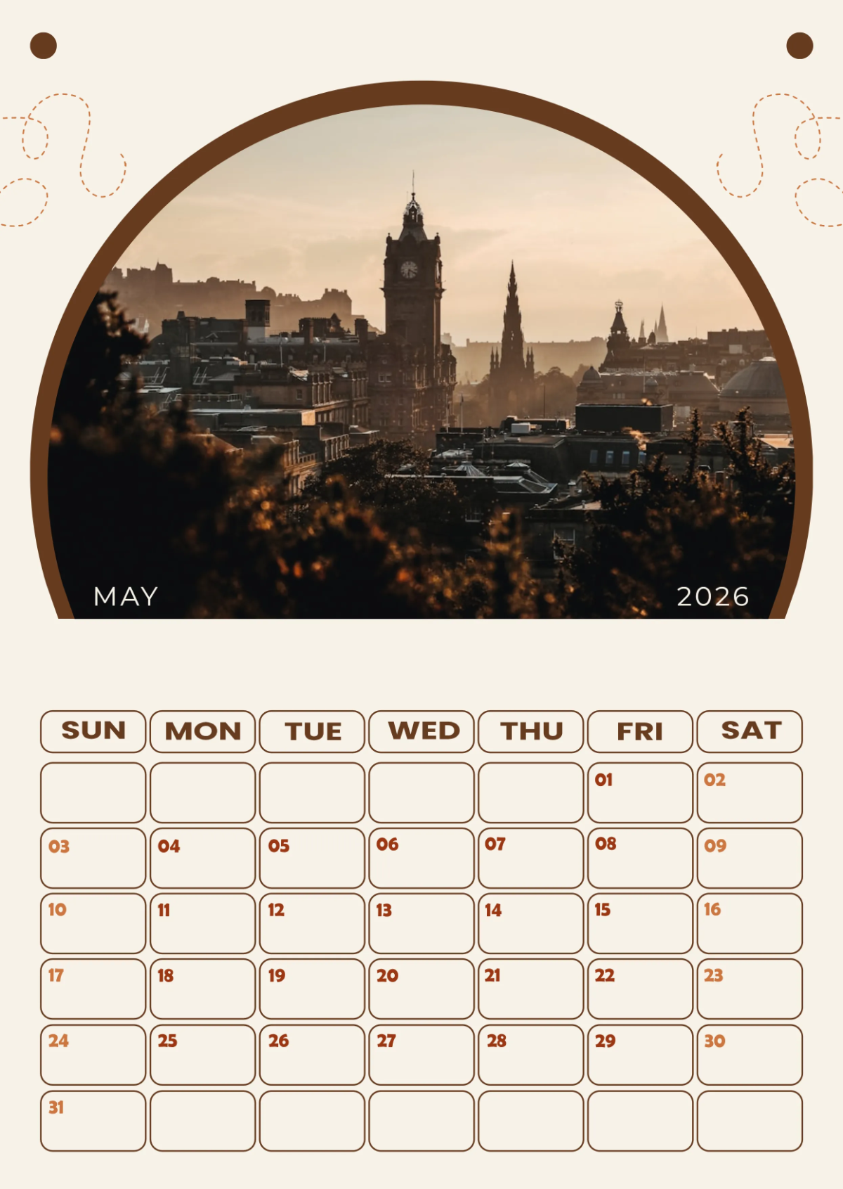 Free May 2026 Scenery Calendar Template to Edit Online