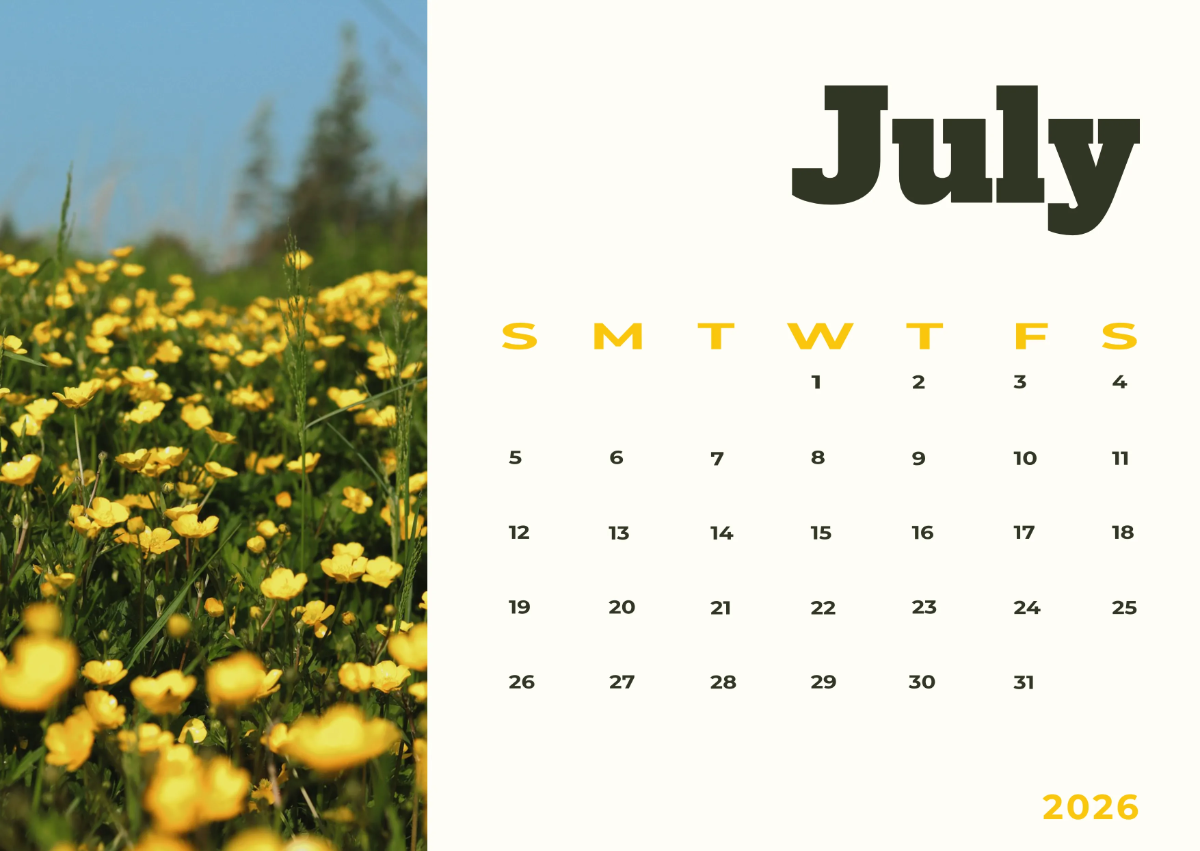 Free July 2026 Wall Calendar Template to Edit Online