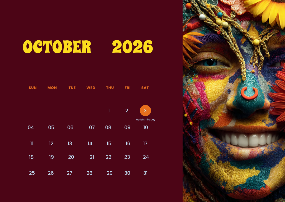 Free October 2026 Smile Calendar Template to Edit Online