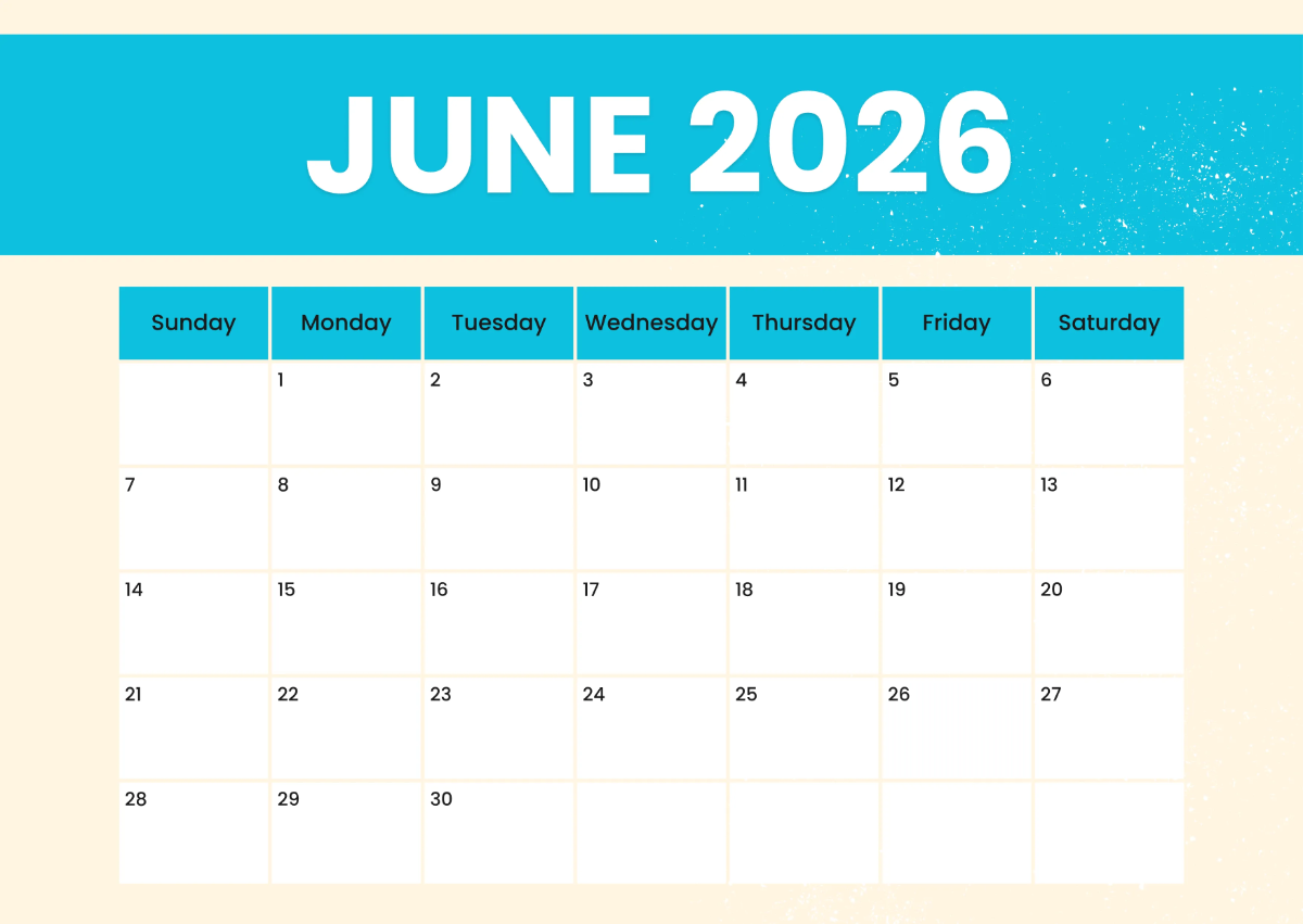 Free Simple June 2026 Calendar Template to Edit Online