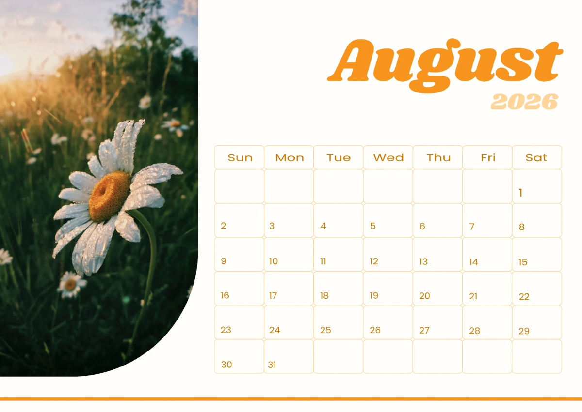 Free August 2026 Photo Calendar Template to Edit Online