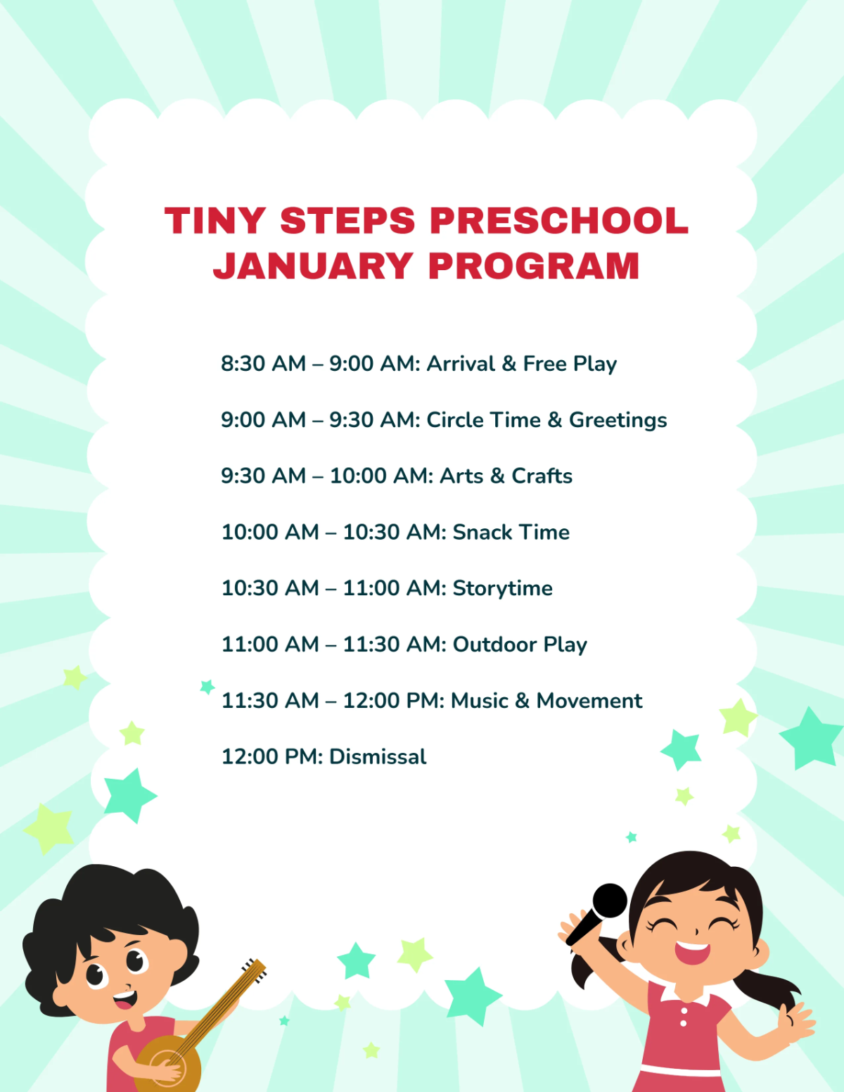 Free January Preschool Activity Program Template