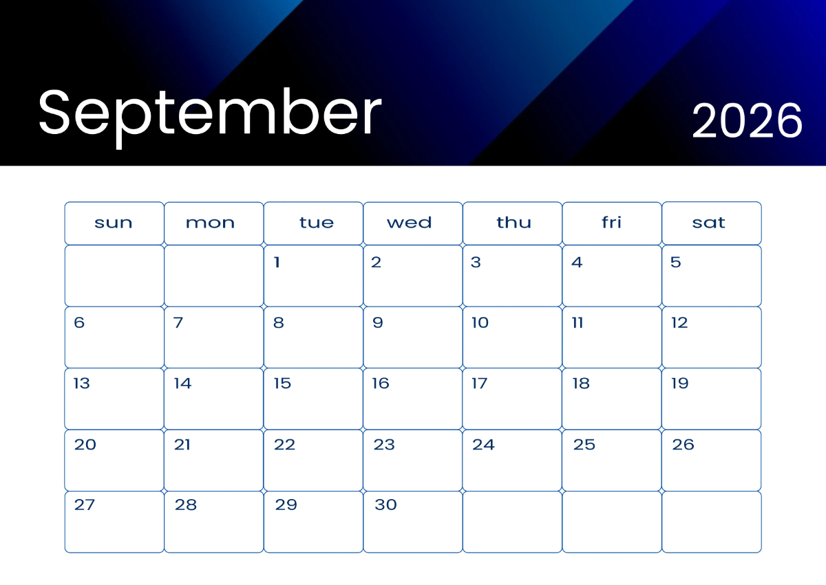 Free Classic September 2026 Calendar Template to Edit Online