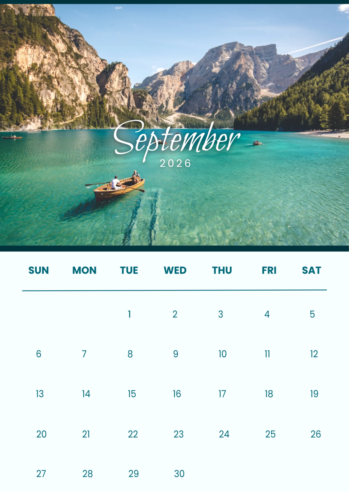 Free September 2026 Tourism Calendar Template to Edit Online