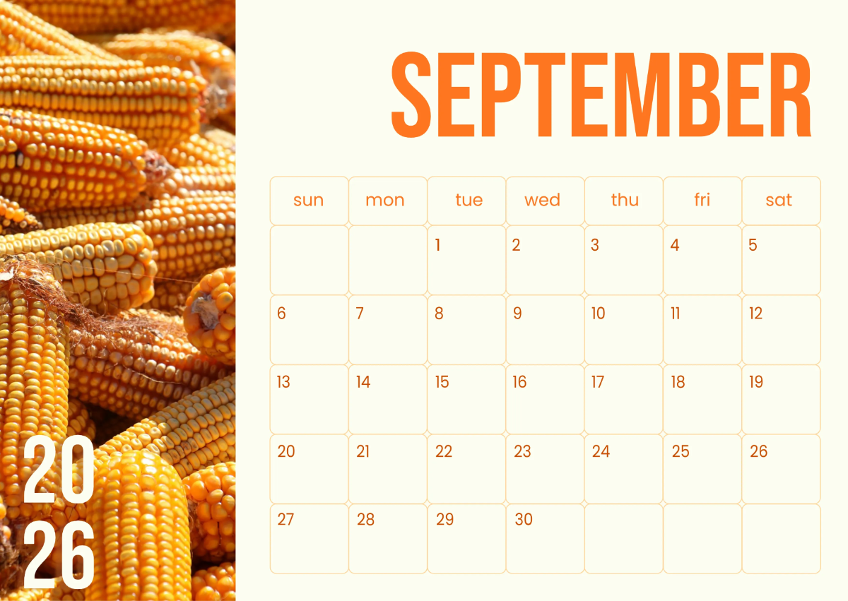 Free September 2026 Harvest Calendar Template to Edit Online