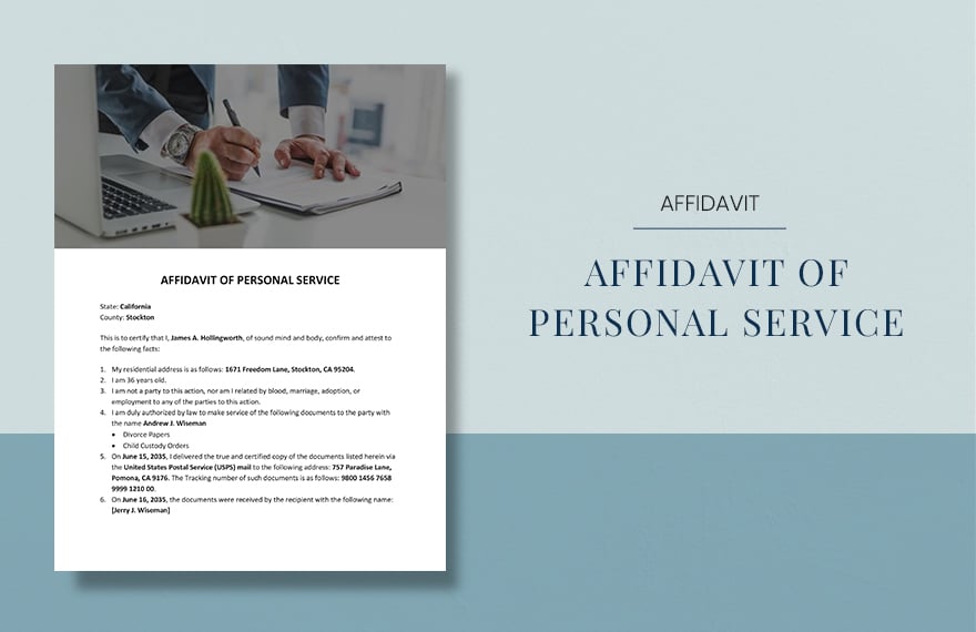 Affidavit of Personal Service Template in Word, Google Docs, Apple Pages