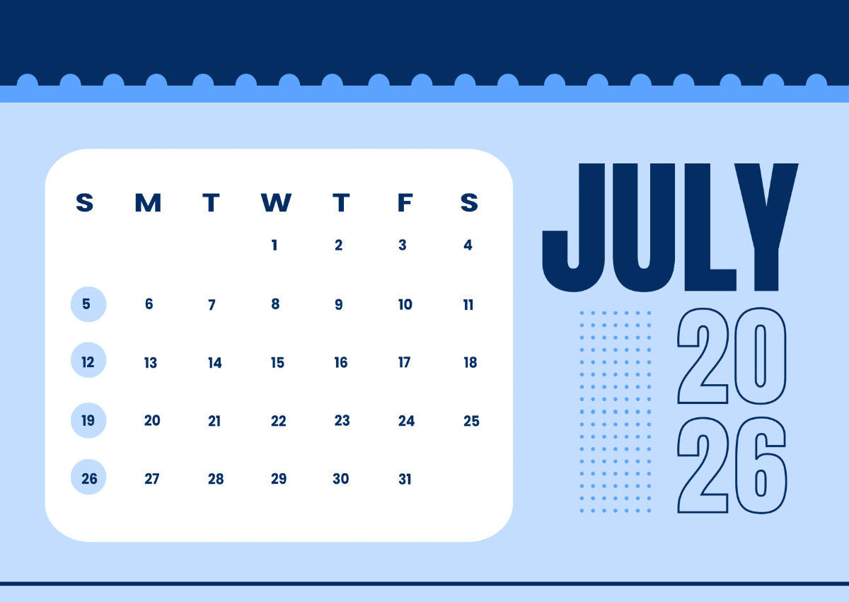 Free Professional July 2026 Desk Calendar Template to Edit Online