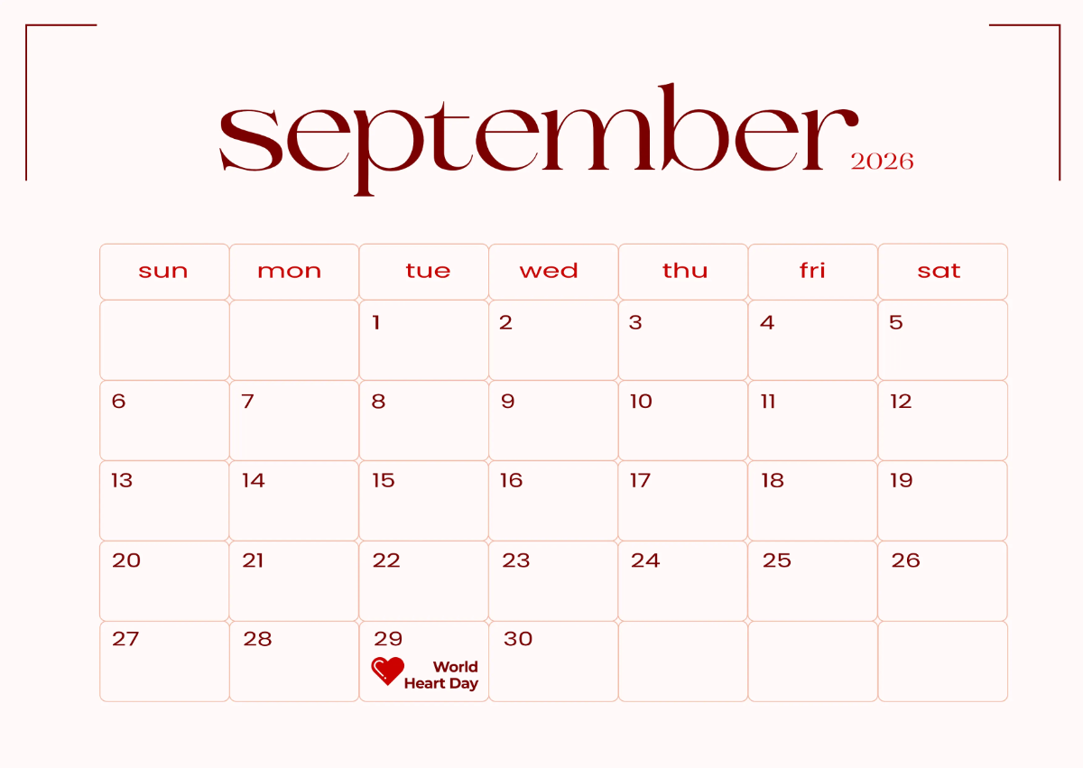 Free September 2026 Heart Calendar Template to Edit Online