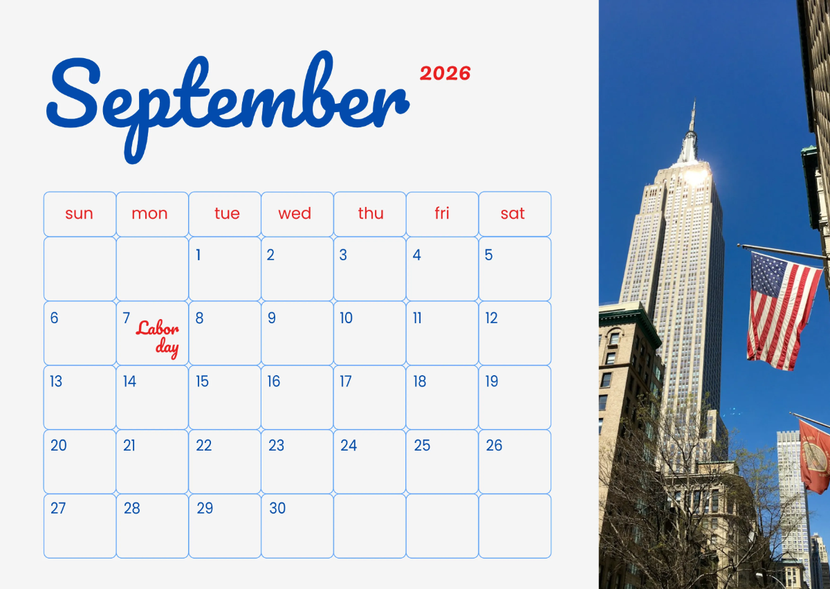 Free September 2026 USA Calendar Template to Edit Online