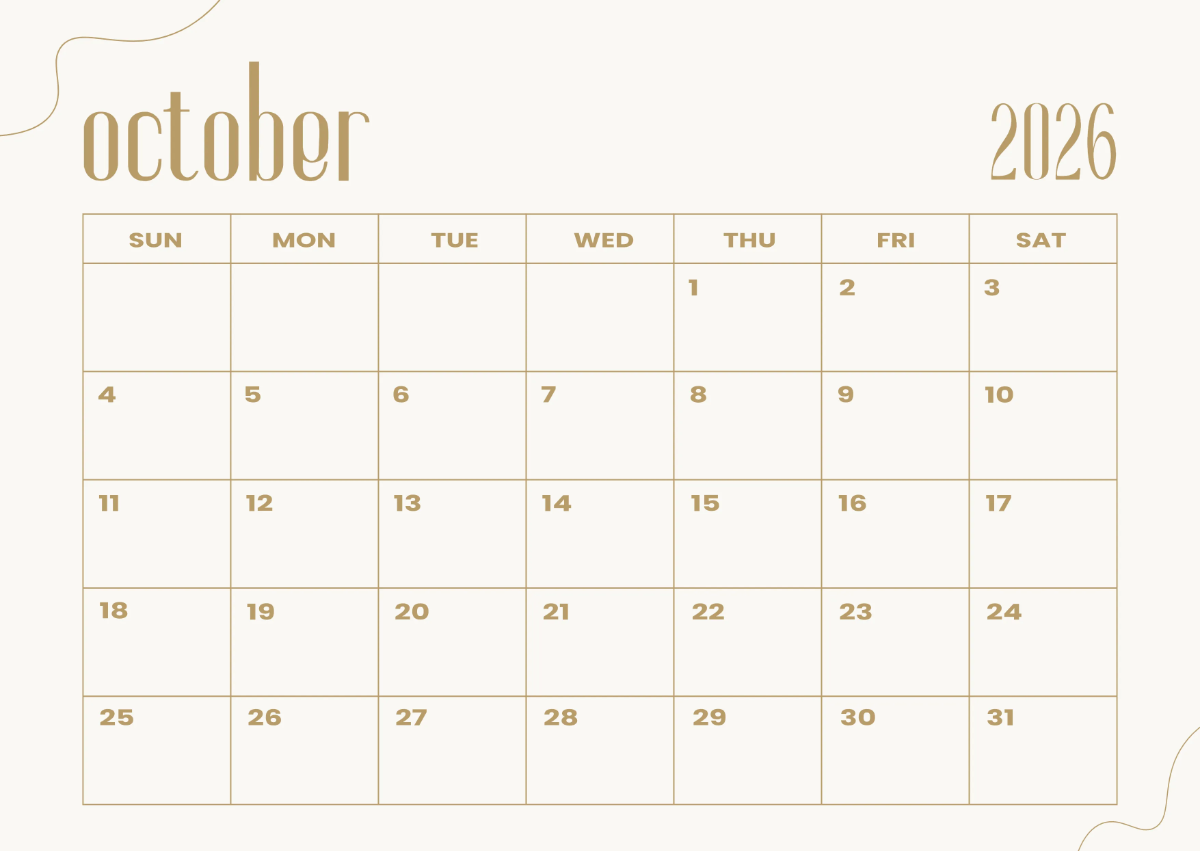 Free Simple October 2026 Calendar Template to Edit Online Free Simple October 2026 Calendar Template to Edit Online