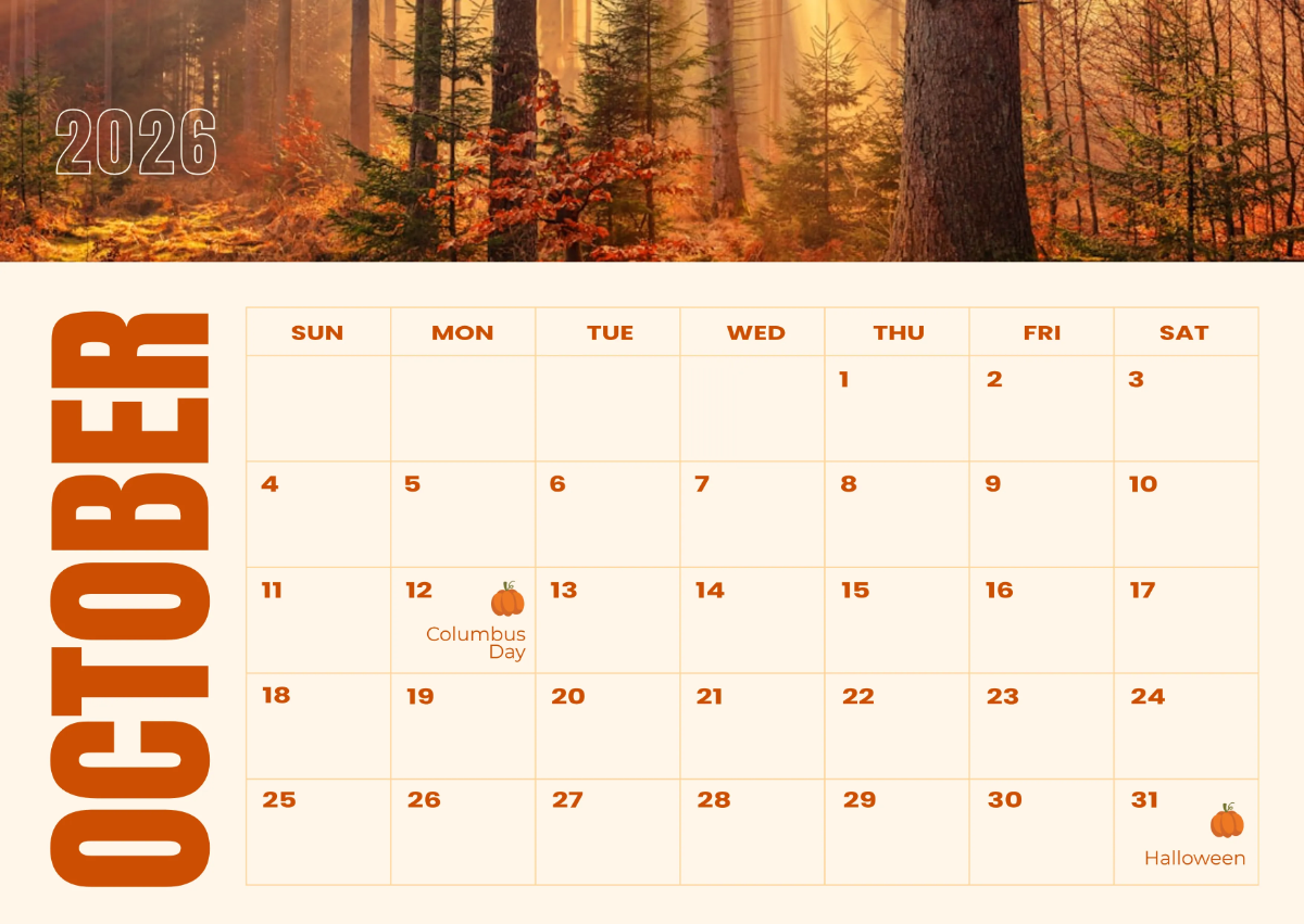 Free October 2026 Calendar with Holidays Template to Edit Online Free October 2026 Calendar with Holidays Template to Edit Online