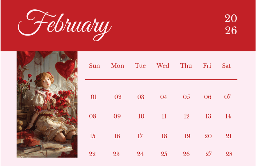 February 2026 Love Calendar Template in Illustrator, PSD, PDF, Word to Download