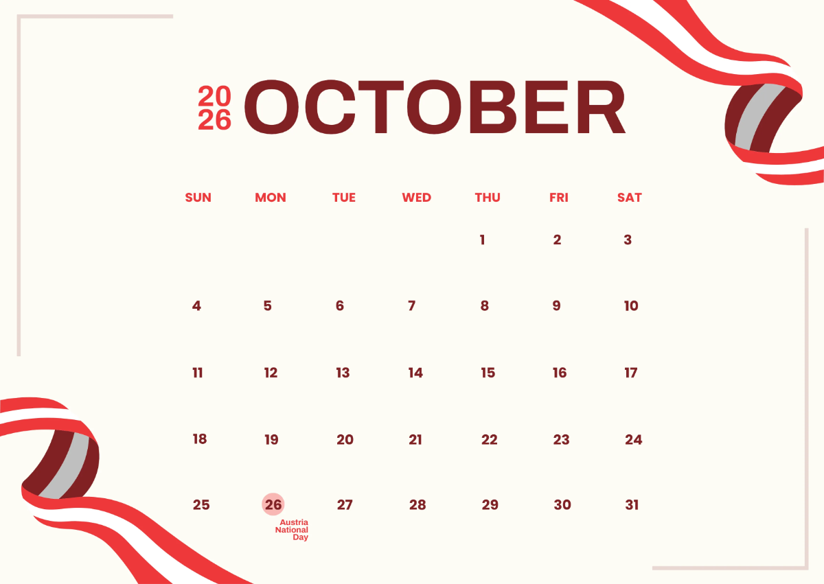 October 2026 Austria Calendar Template