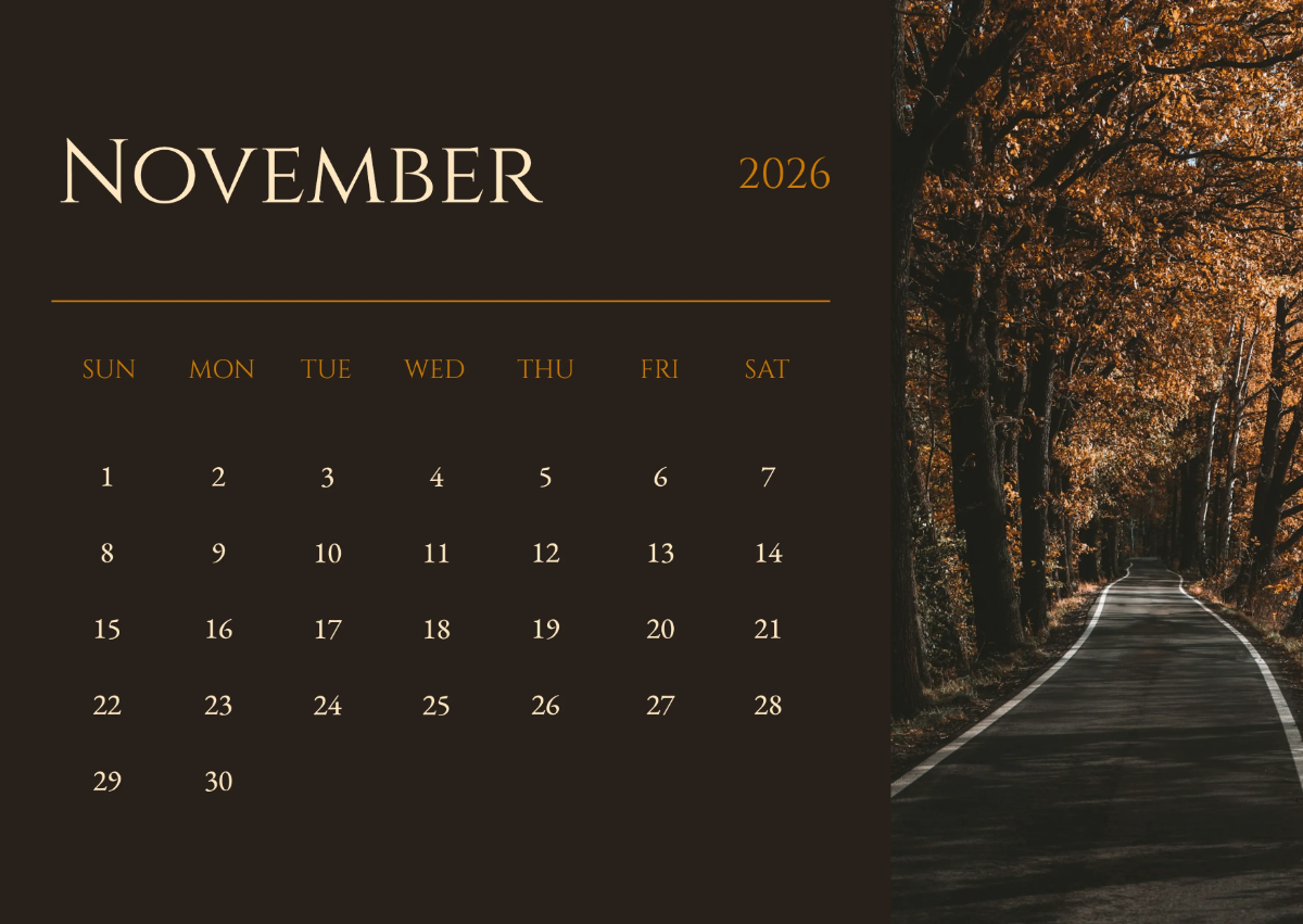 Free Chilly November 2026 Calendar Template to Edit Online