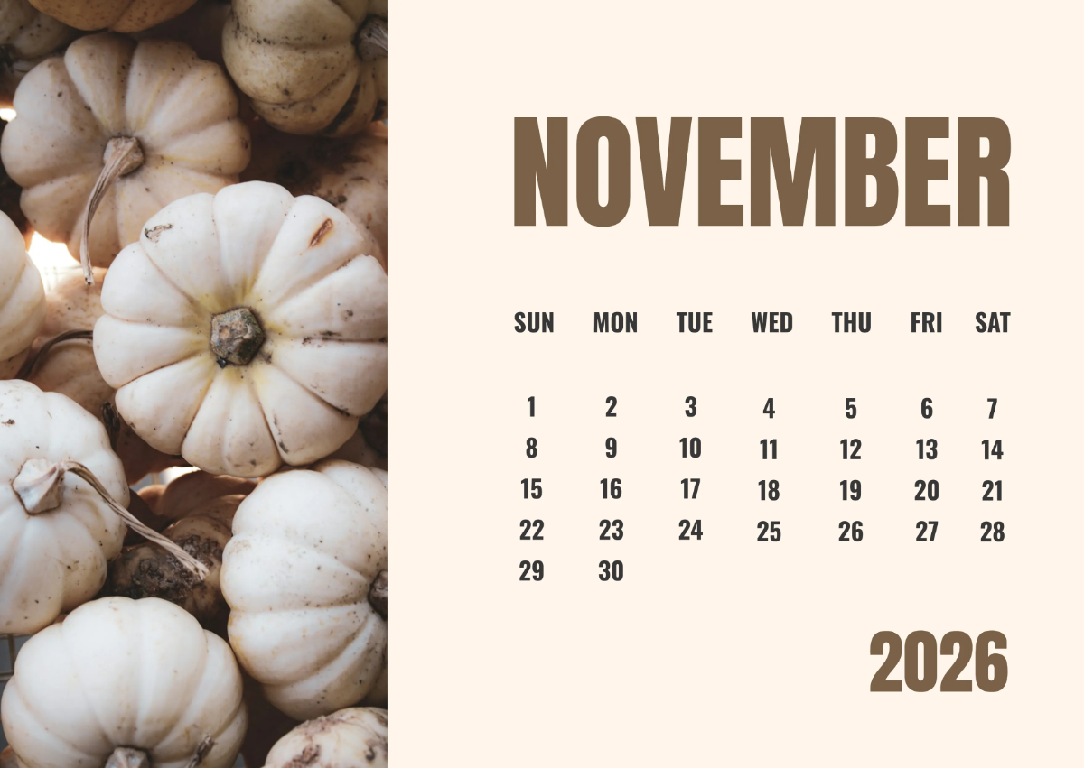 November 2026 Pumpkin Calendar Template