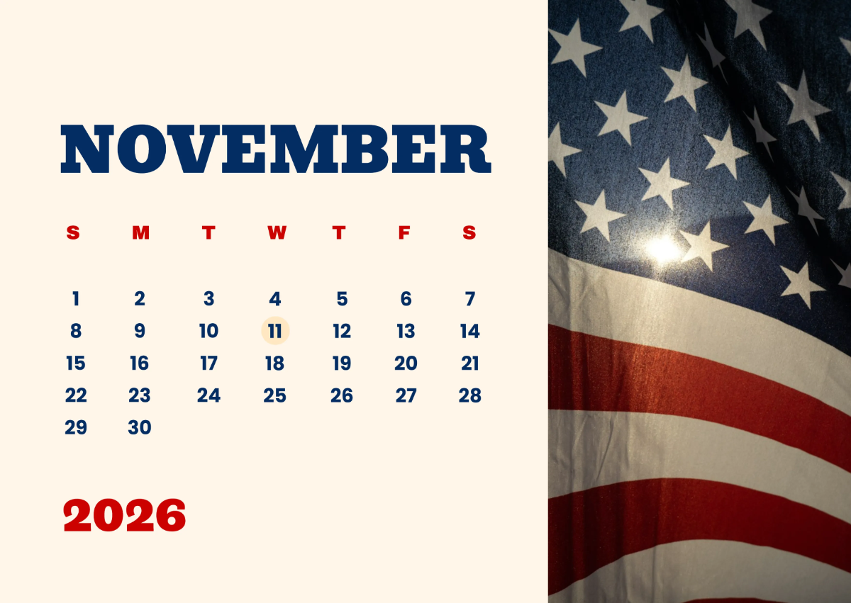 November 2026 Veterans Calendar Template