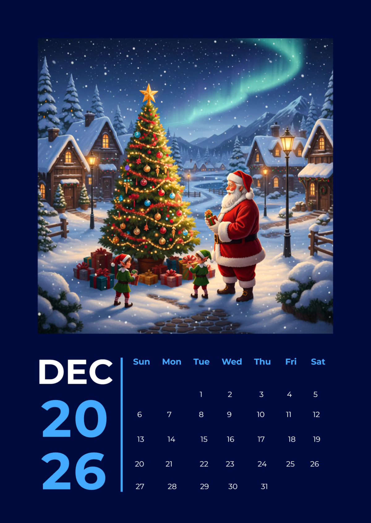 Free December 2026 Christmas Calendar Template to Edit Online