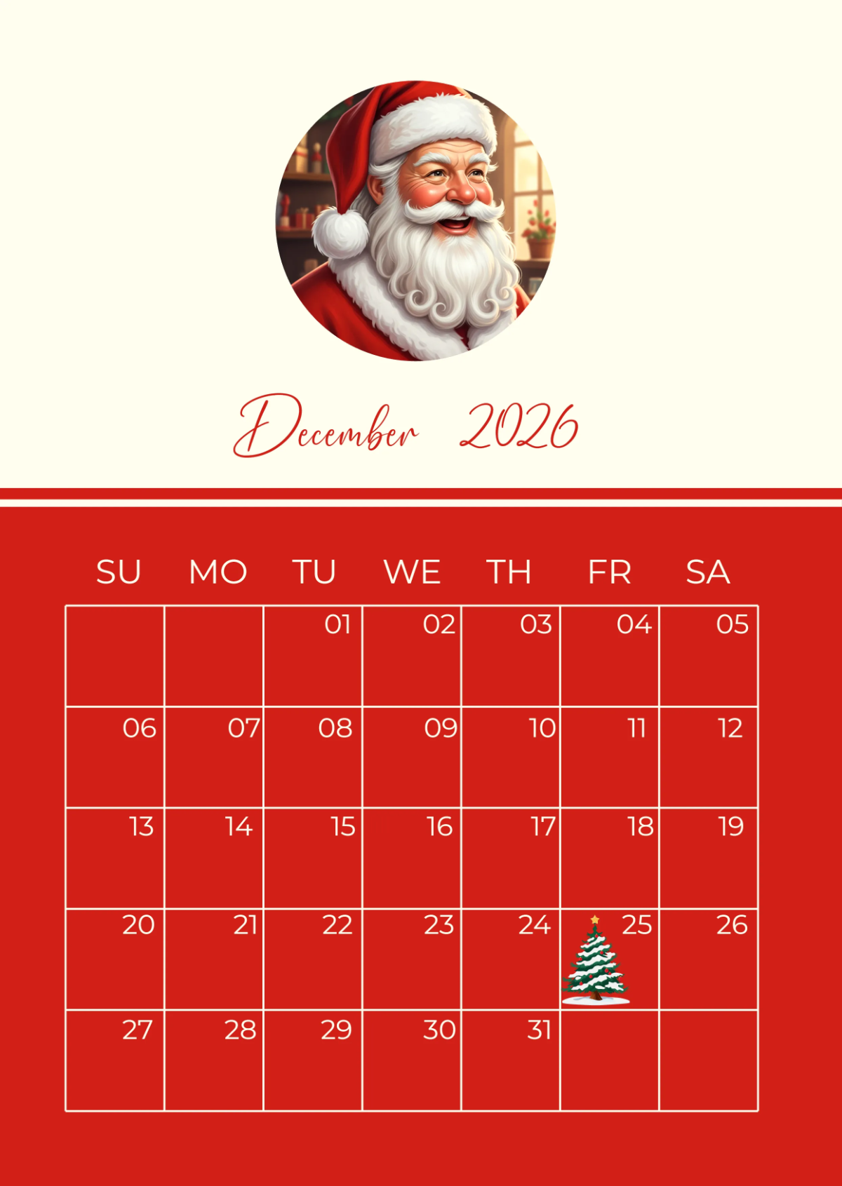 Free December 2026 Santa Calendar Template to Edit Online