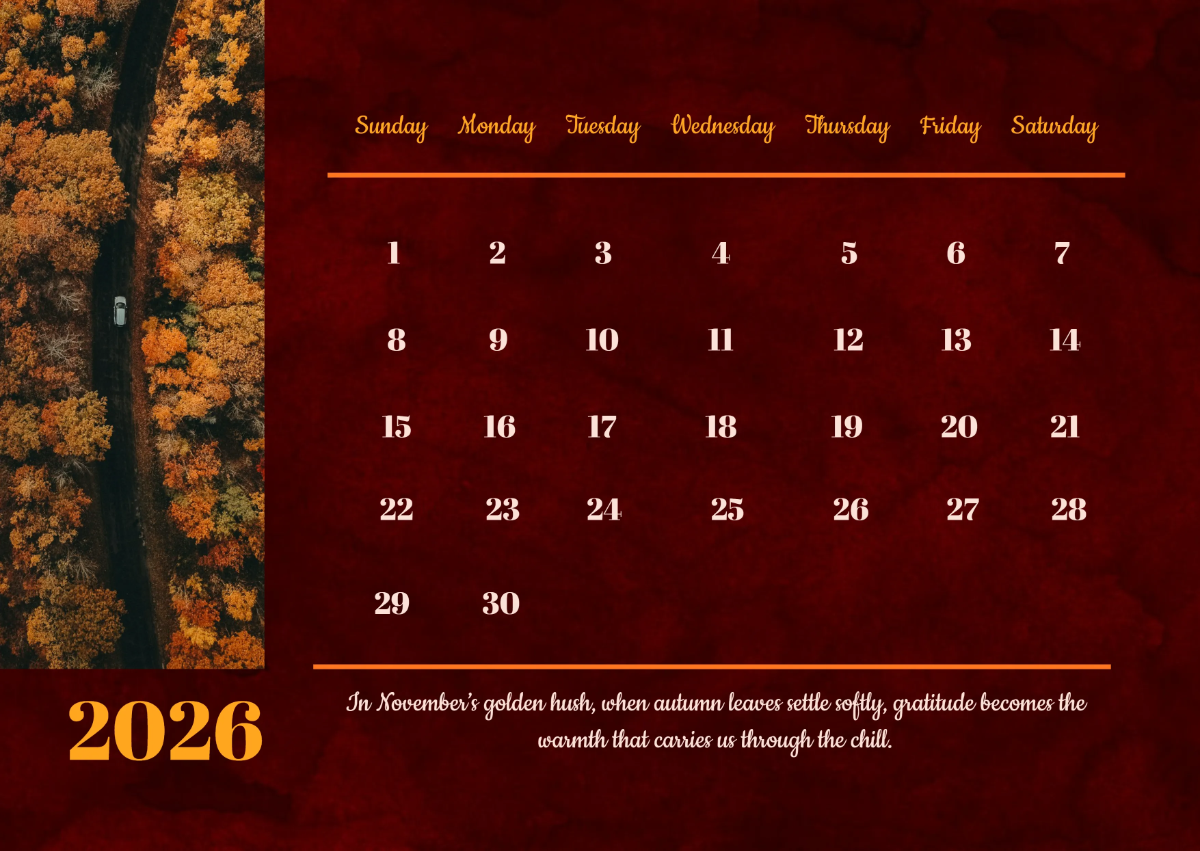 November 2026 Gratitude Calendar Template