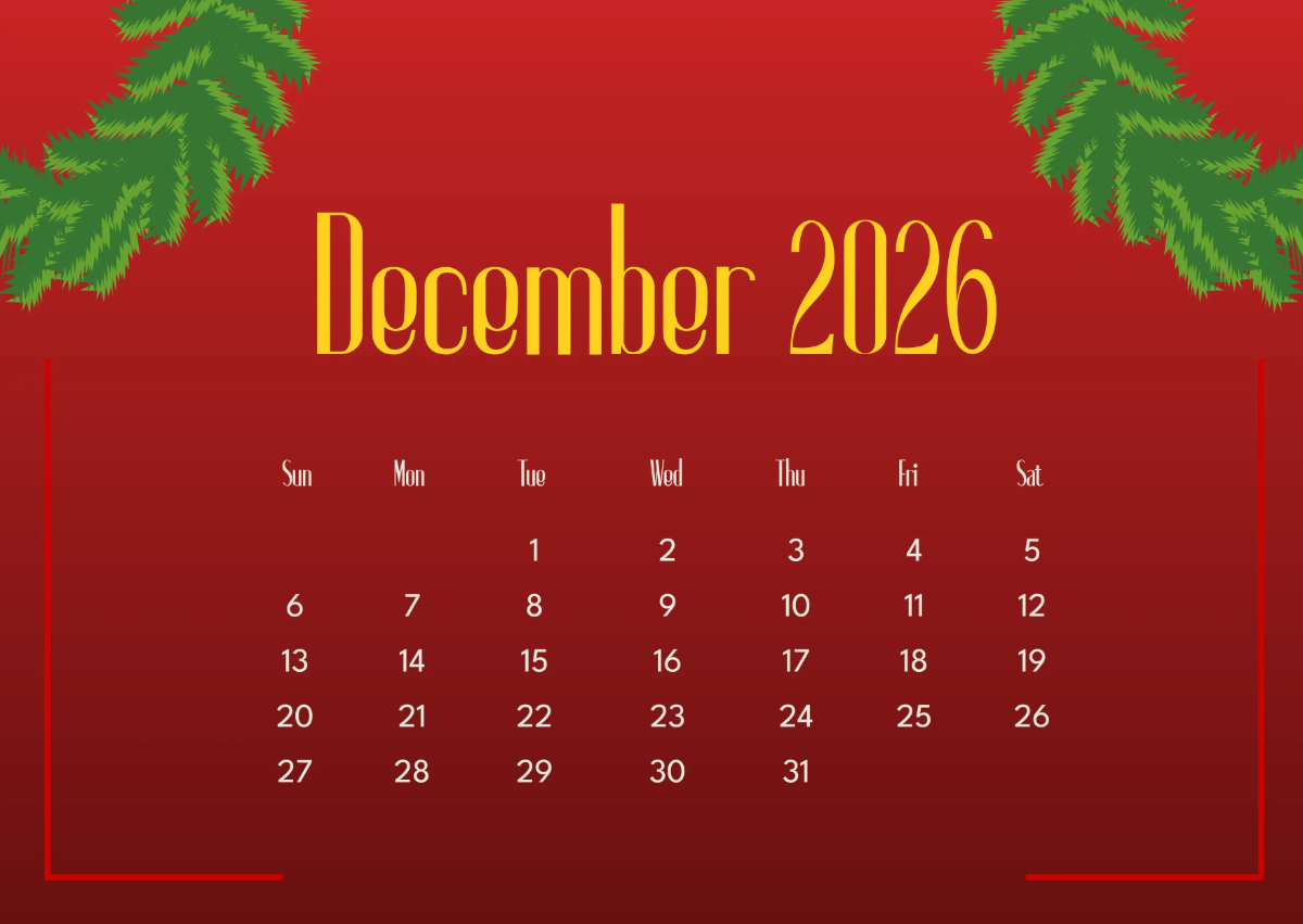 Free December 2026 Yuletide Calendar Template to Edit Online