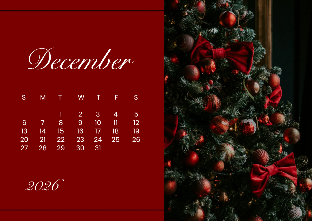 Free December 2026 Christmas Tree Calendar Template to Edit Online