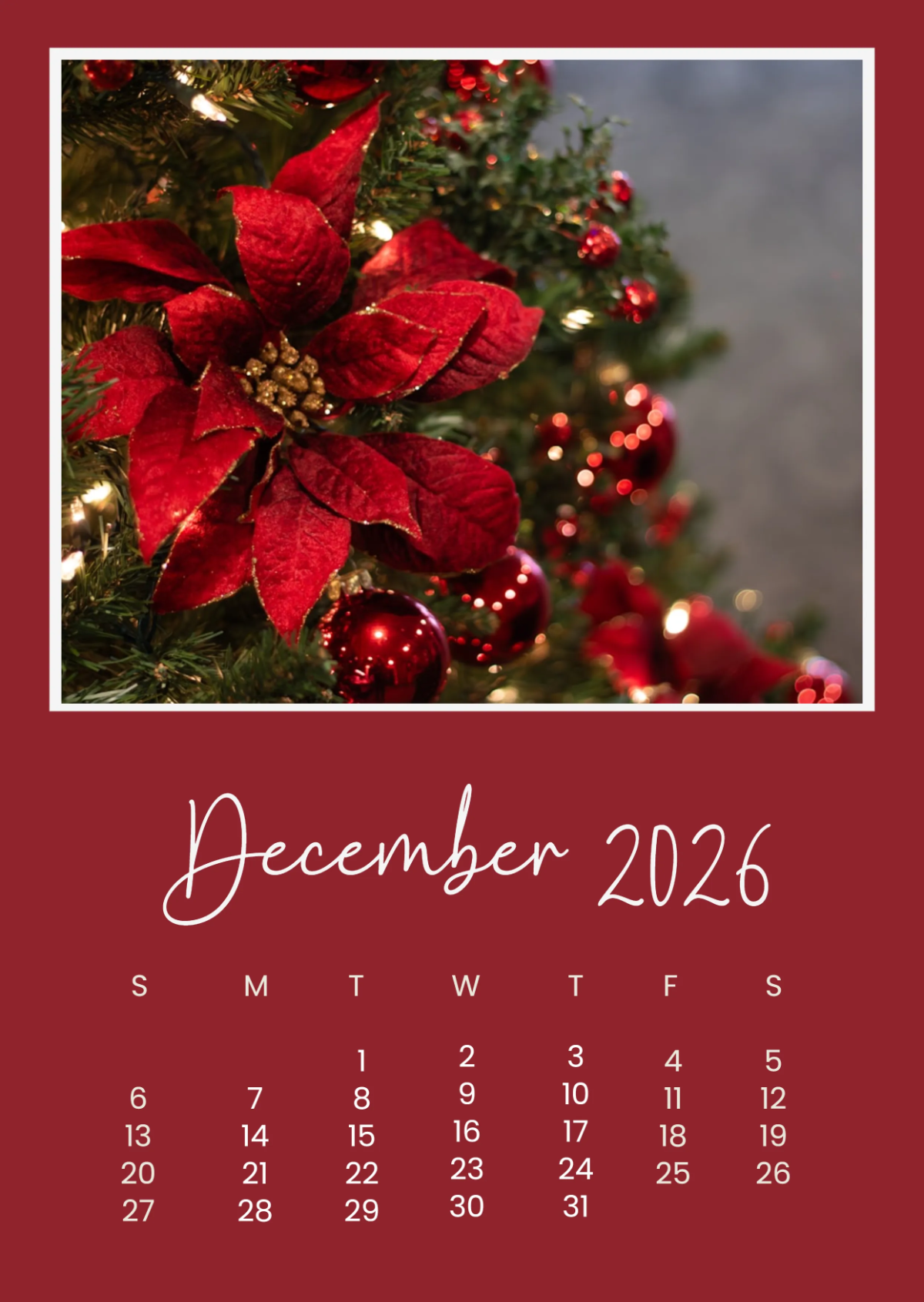 Free December 2026 Photo Wall Calendar Template to Edit Online