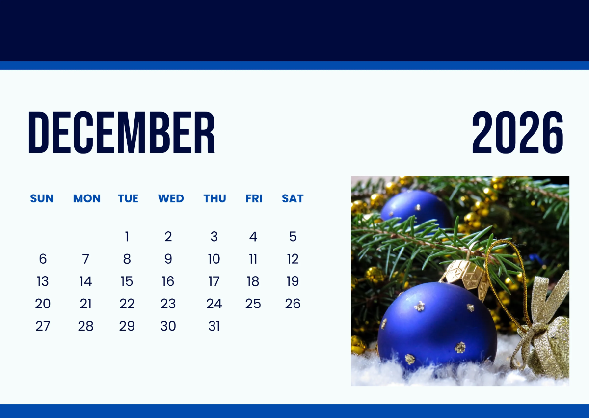 Free December 2026 Company Desk Calendar Template to Edit Online