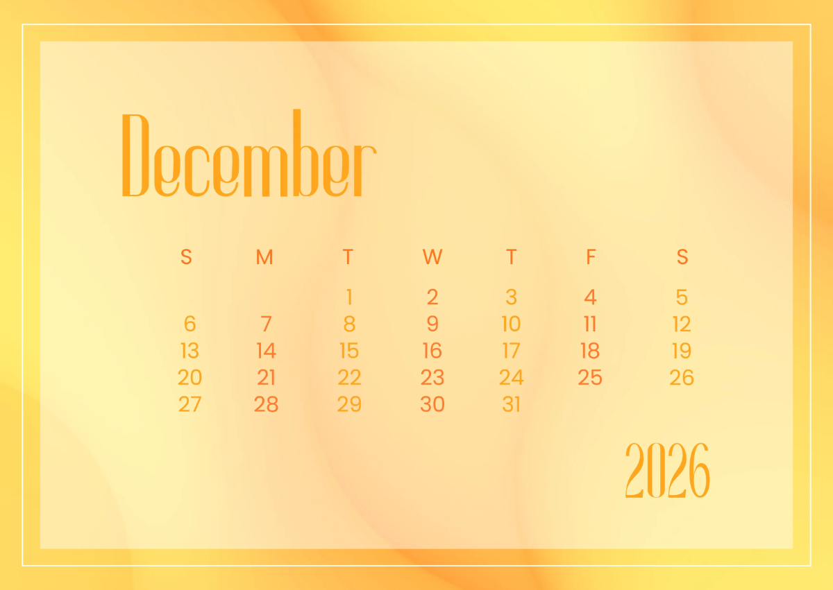 Free Elegant December 2026 Calendar Template to Edit Online