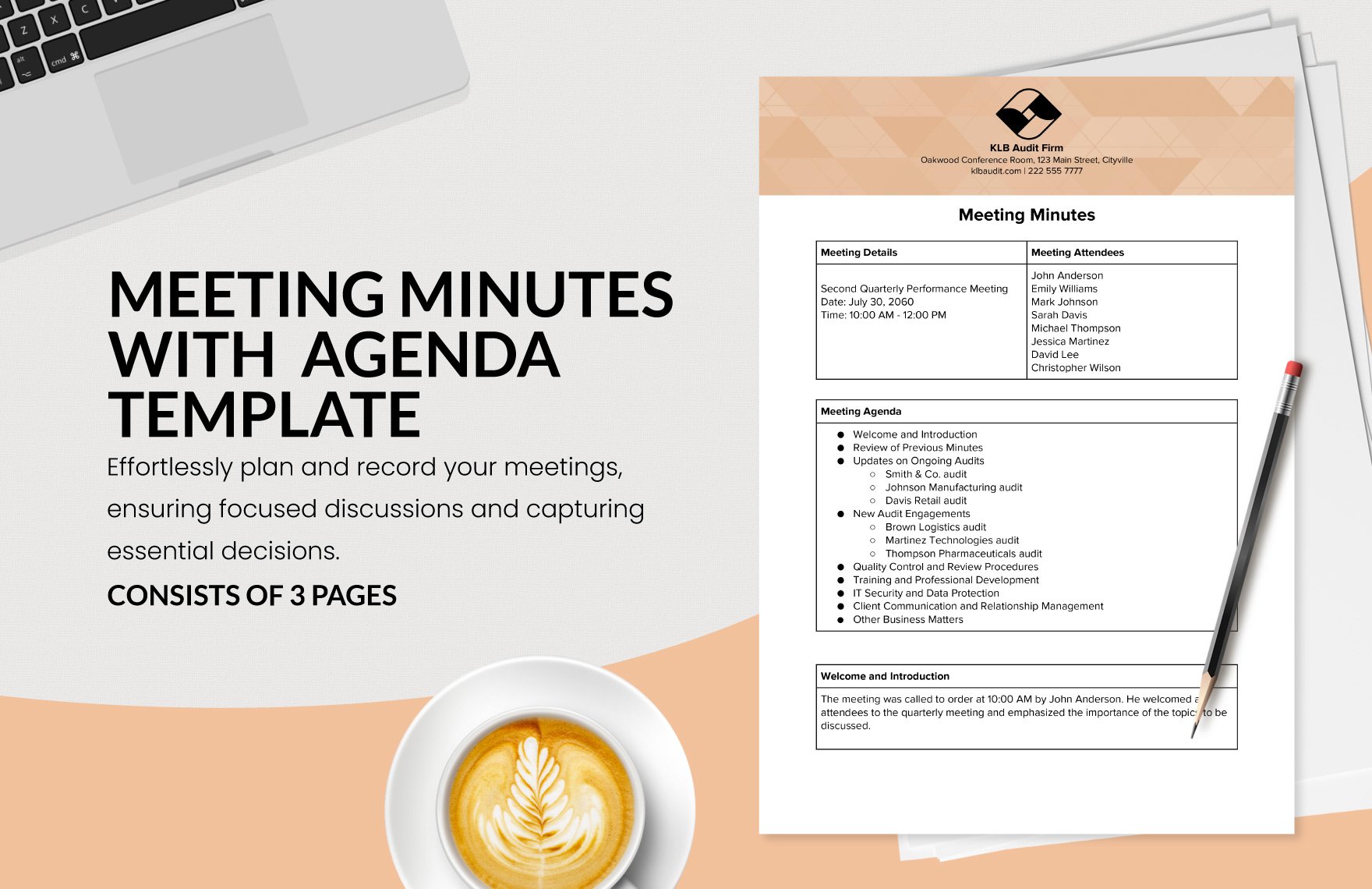 Meeting Minutes with Agenda Template in Word, Google Docs, PDF, Apple Pages